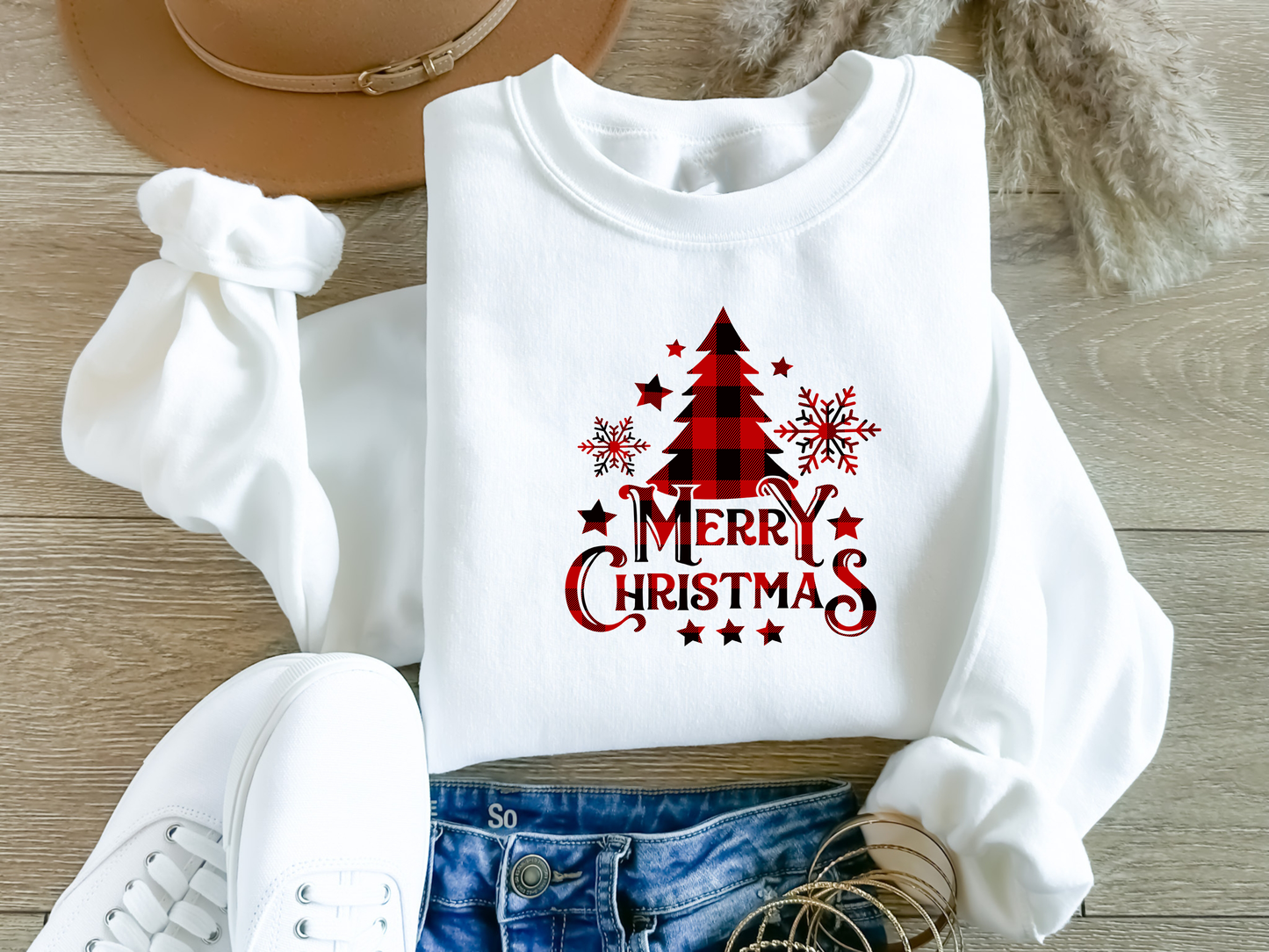 Buffalo Plaid Merry Christmas Tree Sweatshirt